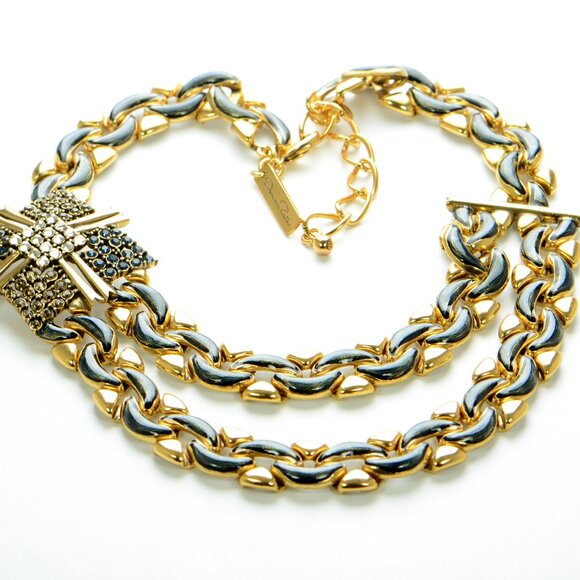 Oscar de la Renta Enamel & Crystal Bold Link Necklace - Picture 2 of 6